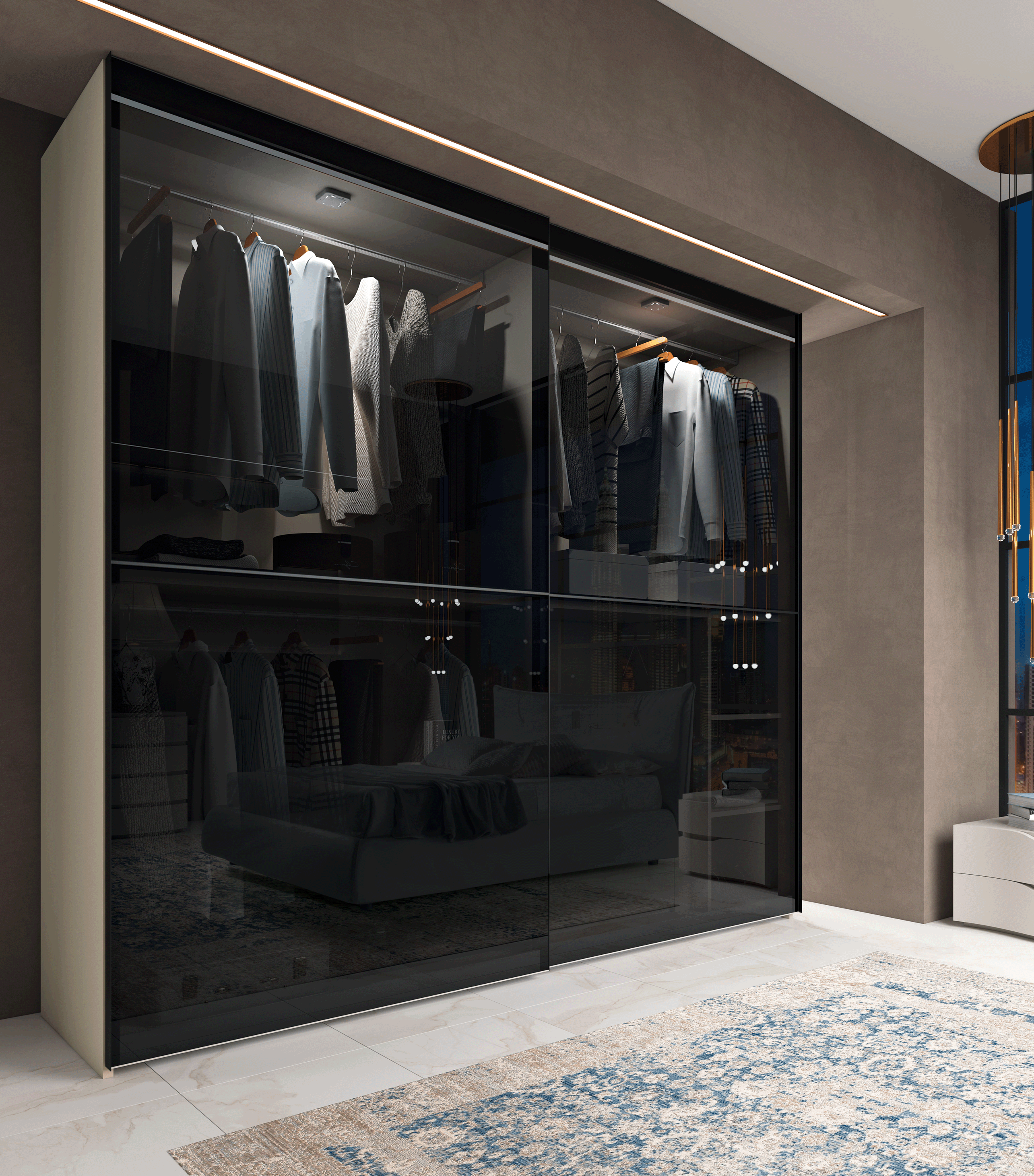 Sliding Wardrobe Stopsol Grey Glass: Maxi