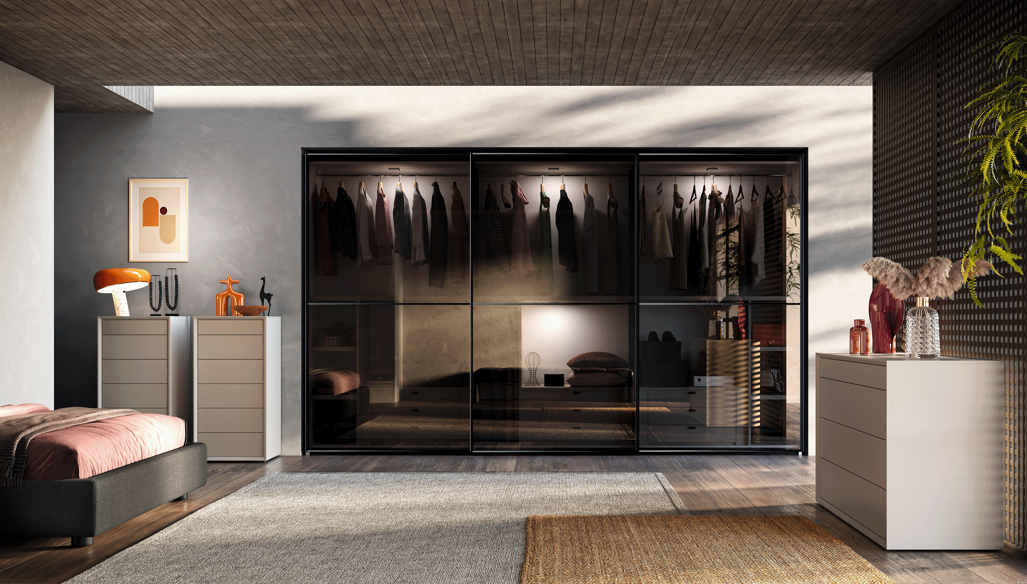 Sliding Wardrobe Stopsol Grey Glass: Maxi - Image 2